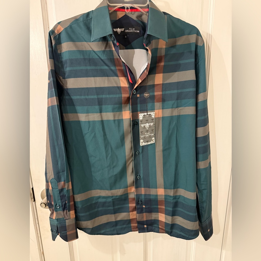VIP Collection Green Plaid Men's Shirt